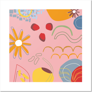 Pink abstract fruit and floral pattern Posters and Art